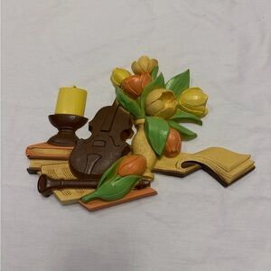 Vintage 70’s Colorful Wall Decor with Flowers and Violin